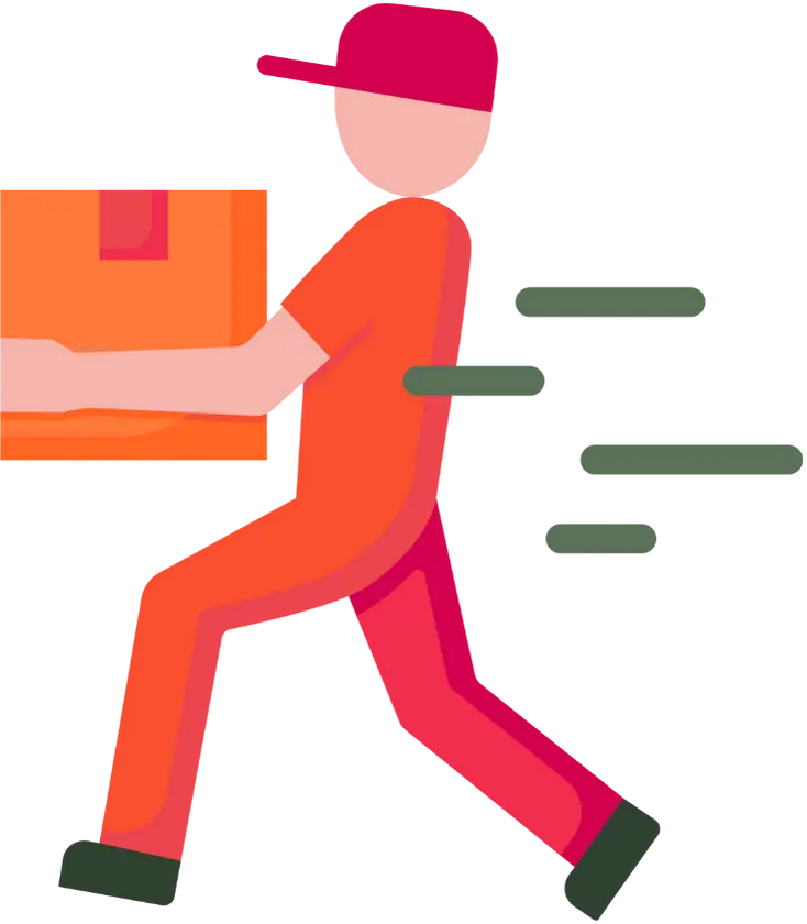 Graphic of a delivery man making a speedy delivery